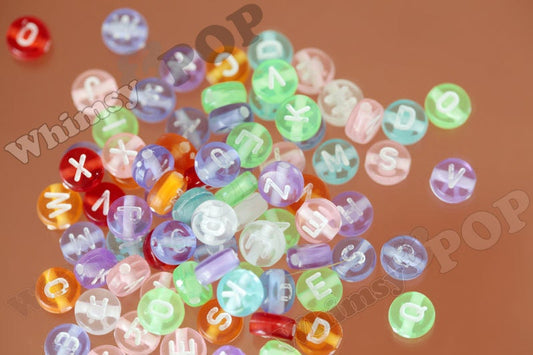 Alphabet Beads, Transparent Alphabet Candy Colors Flat Round Acrylic Beads, Letter Beads, Colorful Beads, Kids Beads, 7mm, 1mm Hole (R8-218)