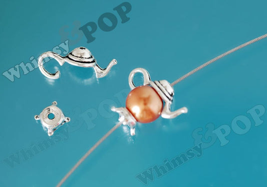 3D Bead Cap Set Tibetan Silver Color Teapot Bead Findings, Teapot Charm, Teapot Bead Caps, Fits 10mm Beads, 10mm Bead Caps, 21x11mm (R2-152)