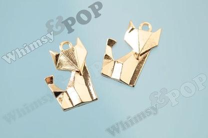 Fox Charms - Modern Sleek Origami Style Silver Gold Tone Fox Pendants (R7-013)