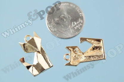 Fox Charms - Modern Sleek Origami Style Silver Gold Tone Fox Pendants (R7-013)