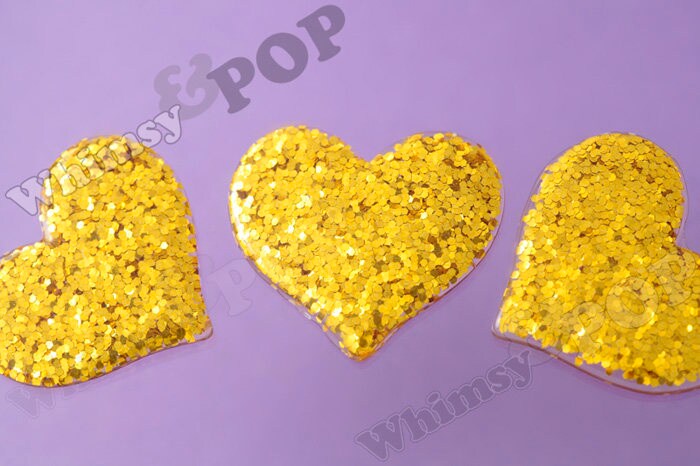 Gold Glitter Heart Resin Flatback Deco Cabochons, Heart Cabochons