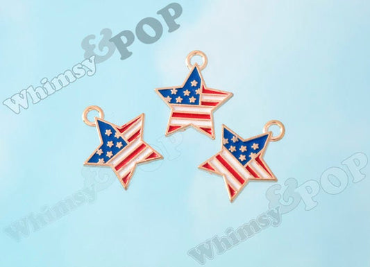 Gold Tone Patriotic Star American Flag Pendant Charm (R5-084)