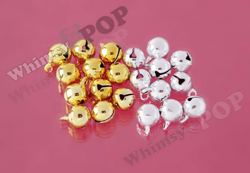 Brass Silver Tone or Gold Tone Jingle Bell Charms 11mm