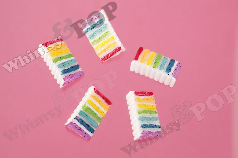 3D Fun Rainbow Layer Cake Slice Resin Charms or Cabochons, 21mm (R10-005)