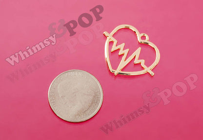 Gold Heart Charm, Electrocardiogram Heartbeat Doctor Charm (R10-001)