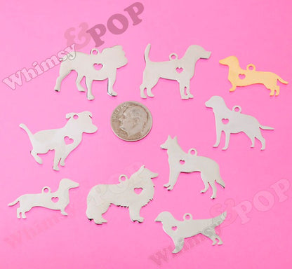 Silver Dog Animal Jewelry Charms, Many Breeds to Choose From