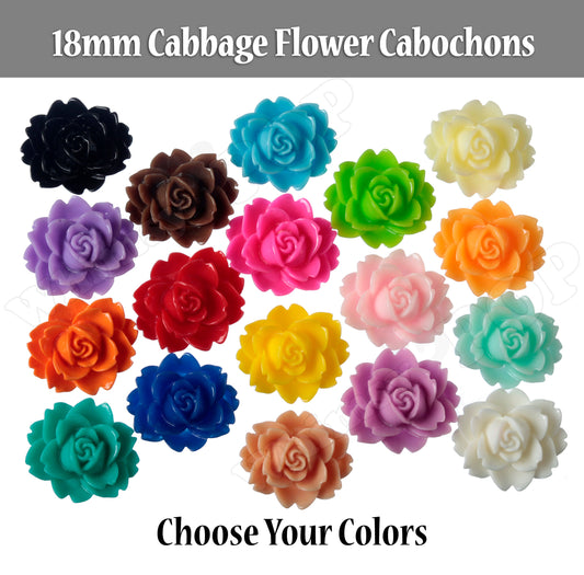 18MM Cabbage Rose Cabochons, Flower Cabochons, Flower Resins, Flatback Flowers, Flat Back Cabochons, Resin Cabochons, Mixed Cabochons Pack
