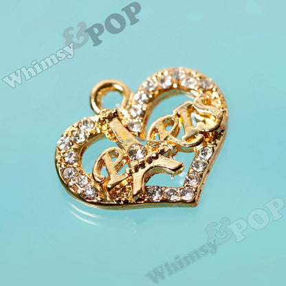 I Heart Paris Charm, Gold Tone Black Love Charm, (1-3A)