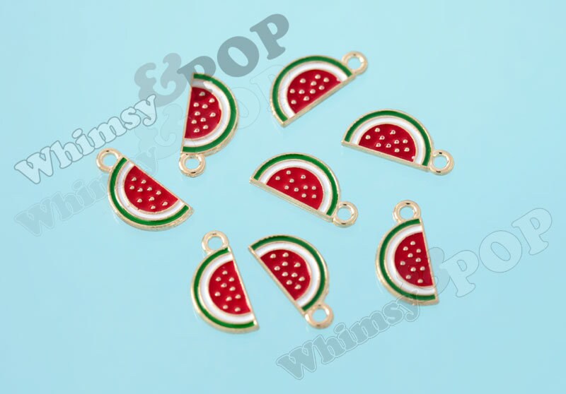 Small Gold Tone Watermelon Charms, 16mm x 7mm