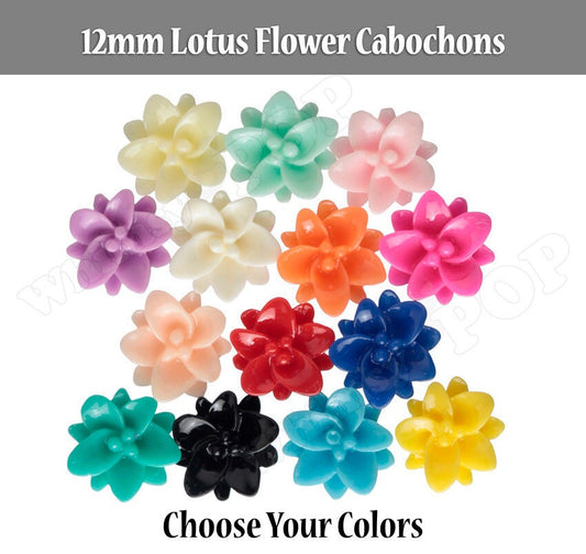 12MM Flower Cabochons, Lotus Flower Resin Cabochons, Flower Cabs, Flatback Flowers, Cabachons Slime Flower, Red Pink White Black Blue Yellow