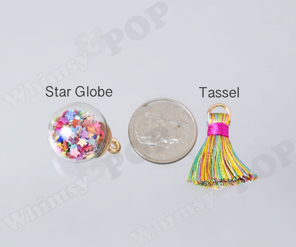 Glass Globe Star Glitter Charm Pendant, Terrarium Charm (R8-068)