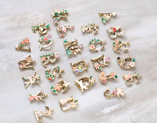 Whimsical Letter Charms, Gold Tone Alphabet A thru Z Fairytale Initial Charms