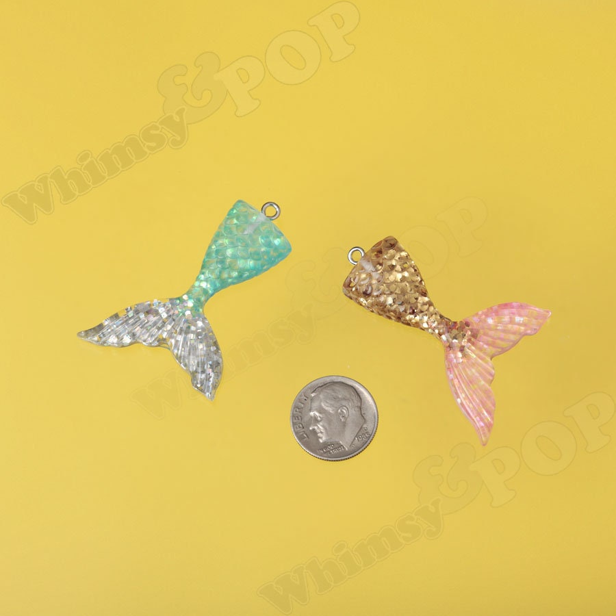 Glitter Mermaid Tail Charm Pendant, Mermaid Fish Resin Tail Charm Pendant, Mermaid Charm, Slime Charms, Glitter Tail (C1-32-33)
