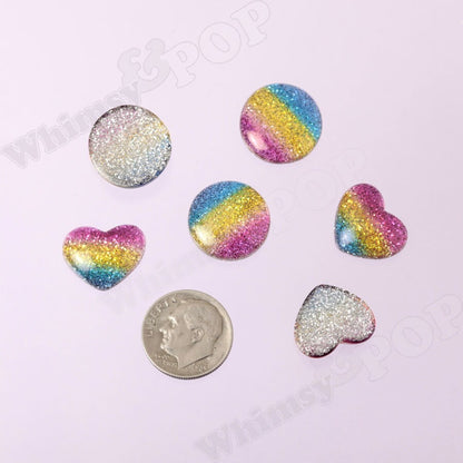 16mm Rainbow Glitter Heart Cabochons