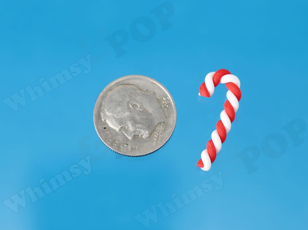 NEW Candy Cane XMAS Christmas Wintertime Cabochons, Polymer Clay Candy Cane Cabochons, Candy Slime Charm, Slime Bead, 25mm x 10mm (R11-049)