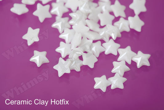 White Glossy Star Hot Fix Flatback Rhinestones, Hotfix 5mm, High Quality Polymer Clay Star Stones, Iron On Embellishments (6-2G)