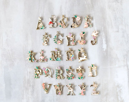 Whimsical Letter Charms, Gold Tone Alphabet A thru Z Fairytale Initial Charms