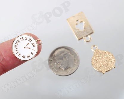 Gold Tone Alloy Clock Playing Card Charms