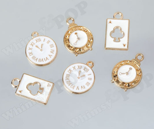 Gold Tone Alloy Clock Playing Card Charms