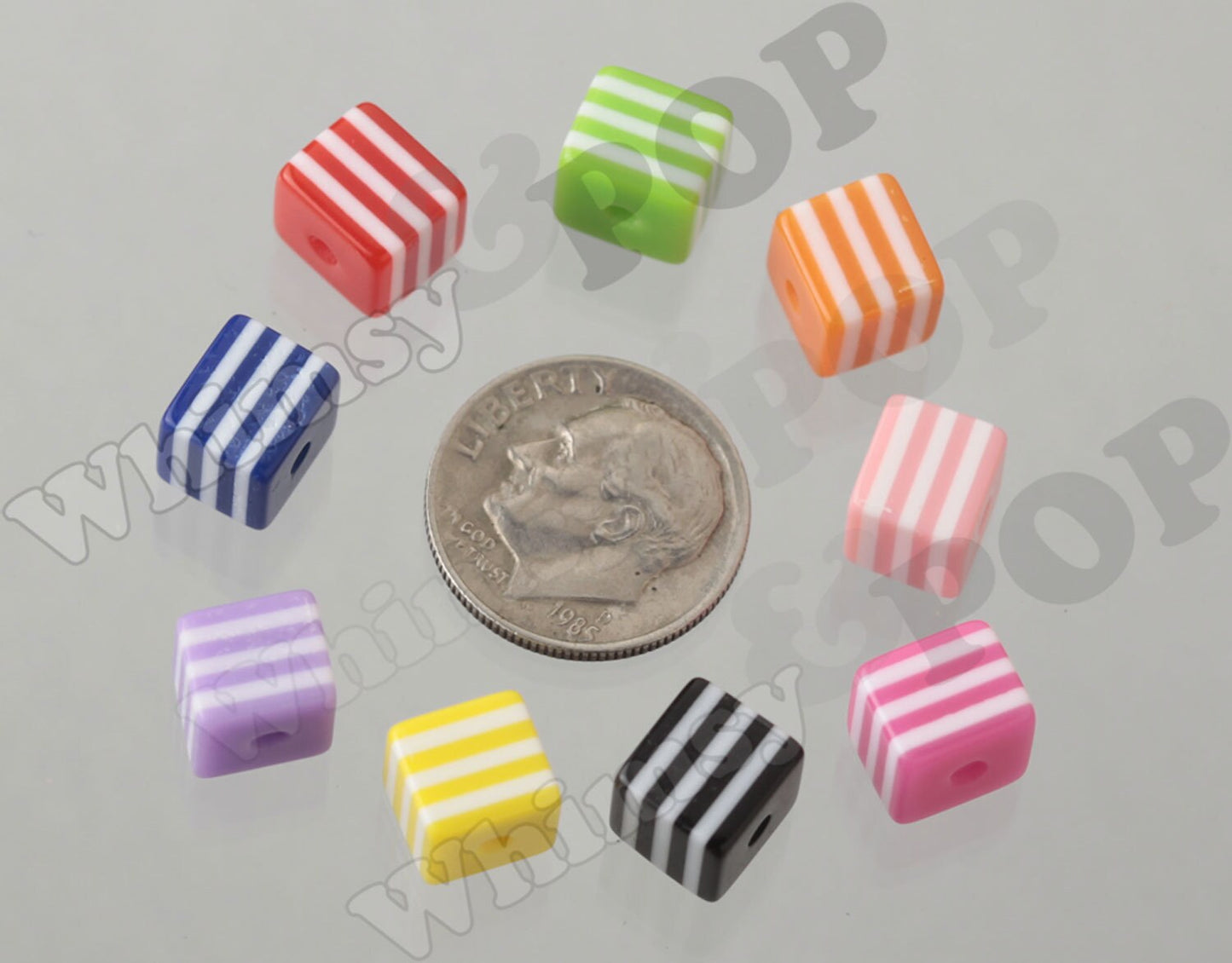8mm - Striped Cube Beads, Cube Beads, Square Beads, Block Beads, 8mm, 1mm Hole (R9-115-123)
