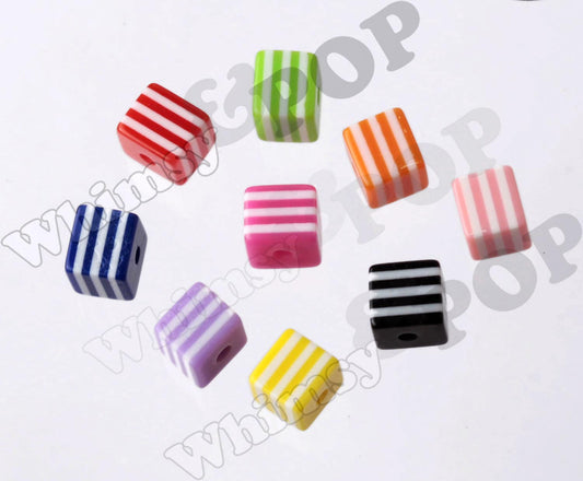 8mm - Striped Cube Beads, Square Beads, Block Beads