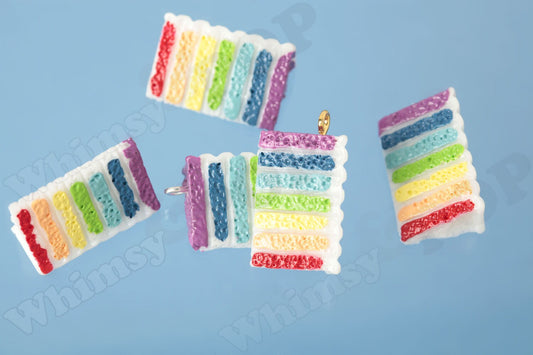3D Fun Rainbow Layer Cake Slice Resin Charms or Cabochons, 21mm (R10-005)