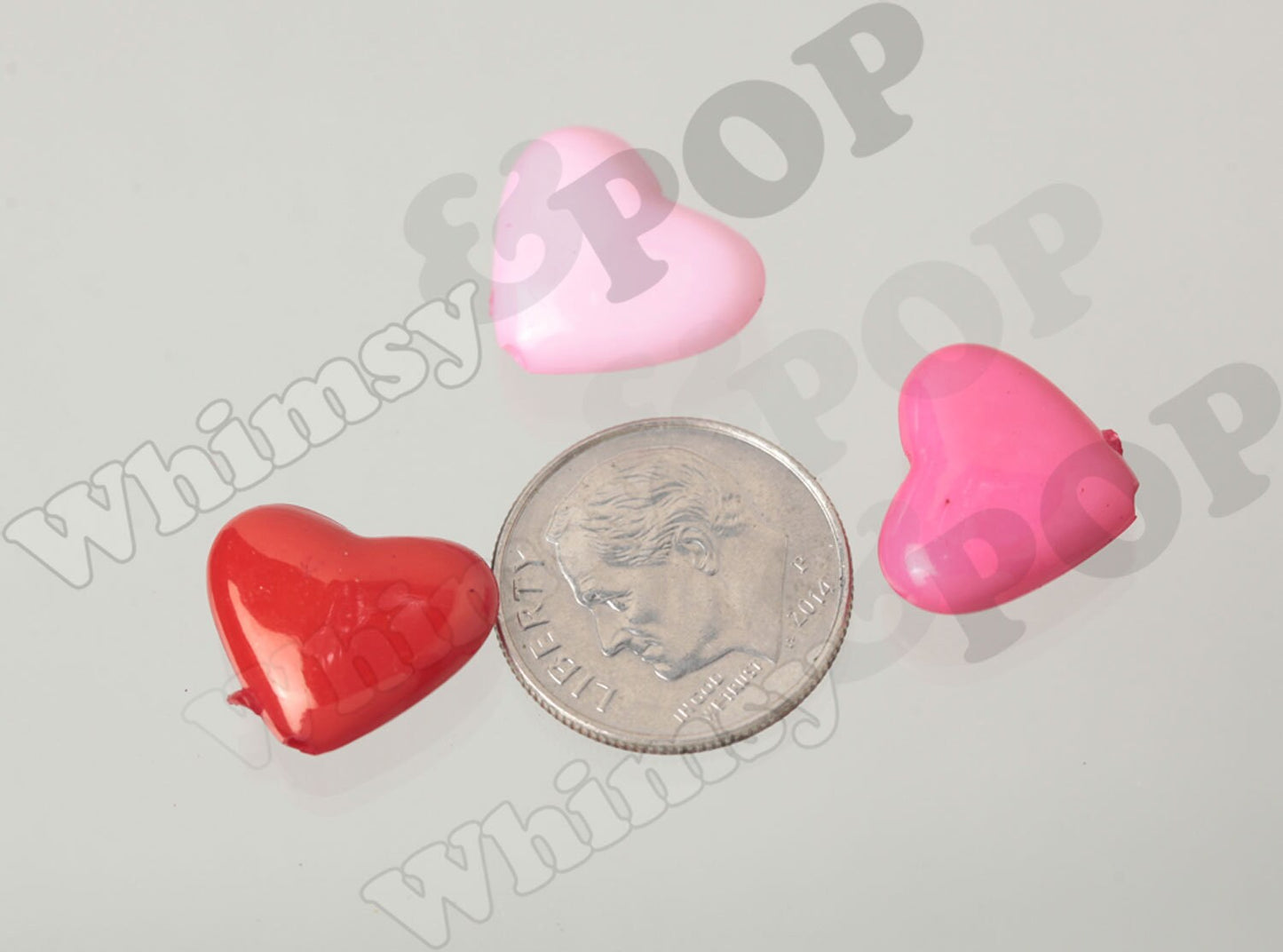 50 - Acrylic Heart Beads, Kawaii Heart Beads, Red Pink Heart Beads, Heart Spacer Beads, Heart Beads, 14.5mm x 12mm , Hole:1.5mm (R5-034)