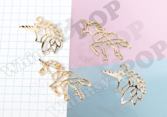 Origami Outline Gold Unicorn Charms, Gold Tone Pegasus Charm (R9-013)