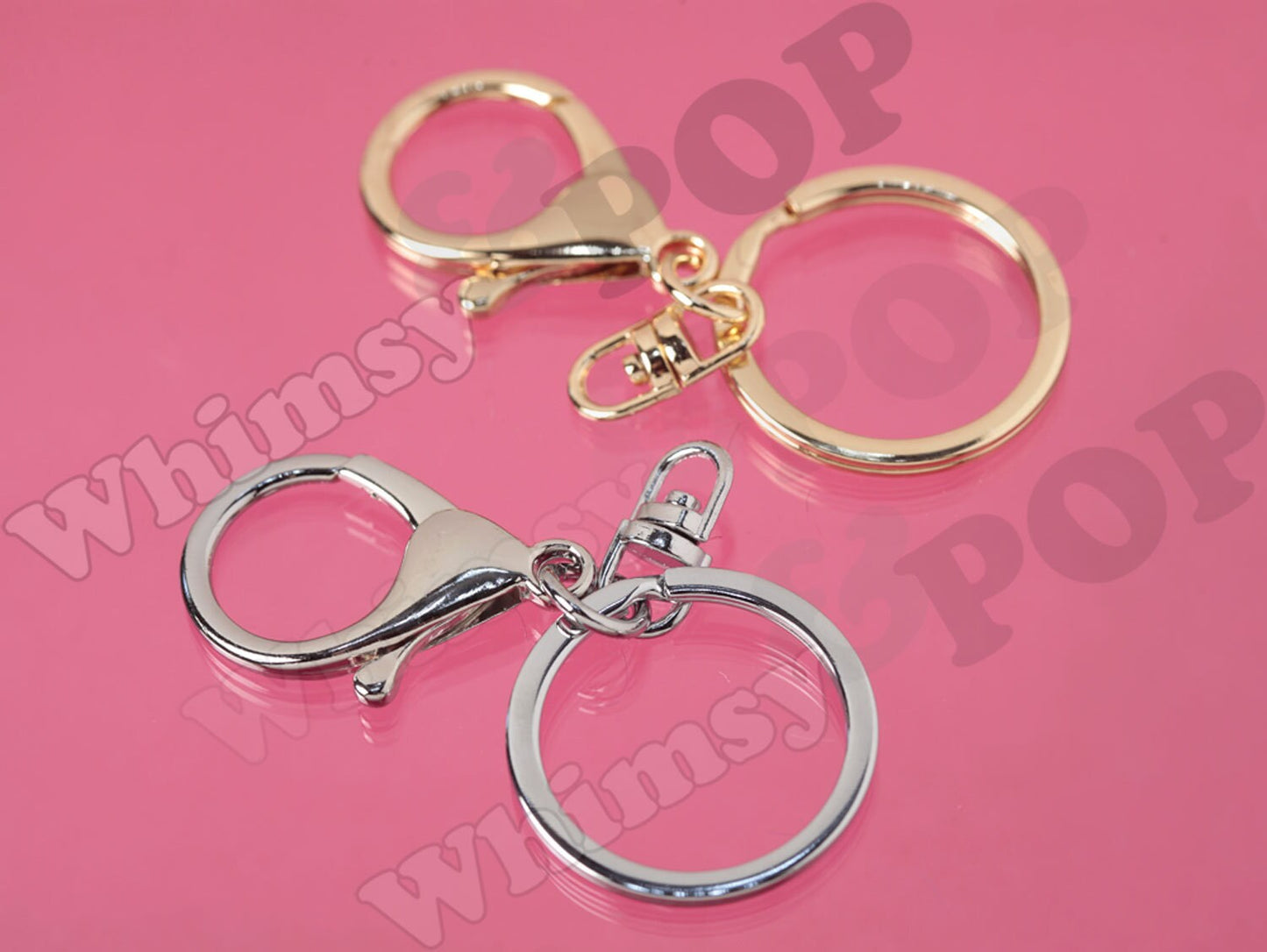 Silver and Gold Keychains,  Gold Alloy Large Clasp Key Ring Keychain Charm Blanks and Findings, Keyring Blank, Keychain Blank, 32mm (R9-114)