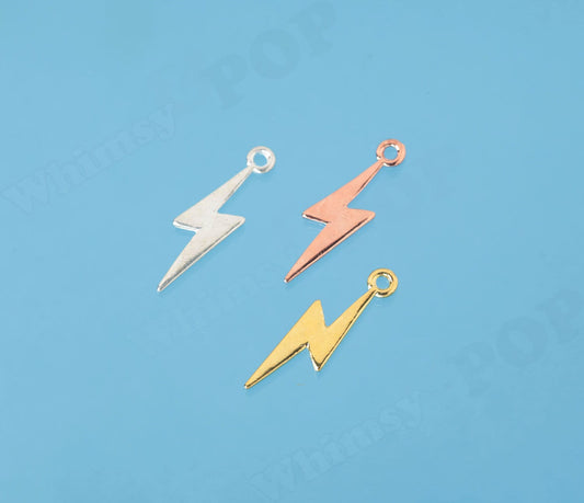Silver, Gold or Rose Gold Tone Lightning Bolt Charms, Lightning Charm Pendant, Lighting Charms, Thunderbolt Charm, 9mm x 30mm (3-6B)