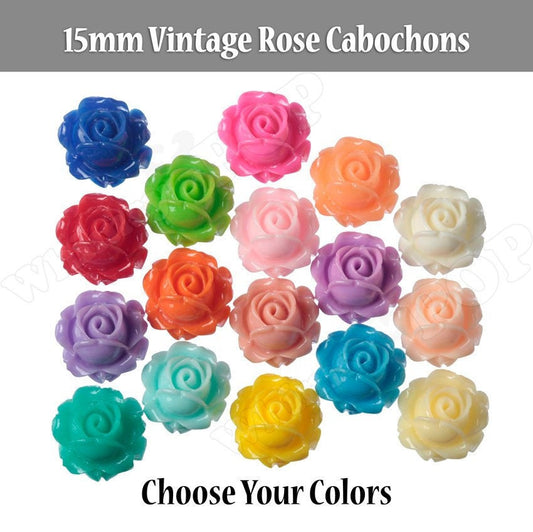 15MM Vintage Rose Flatback Cabochons
