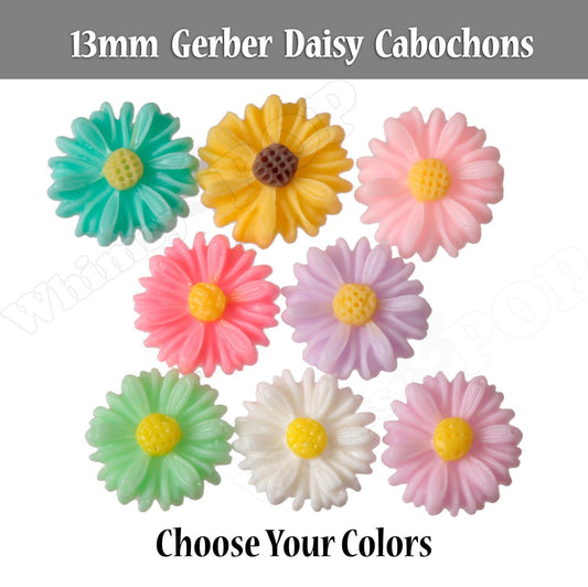 13MM Small Gerber Daisy Cabochons, Mini Resin Flowers, Sunflower Resin Daisy Cabochons, Sunflower Cabochons, Flower Cabochons, 13mm x 4mm