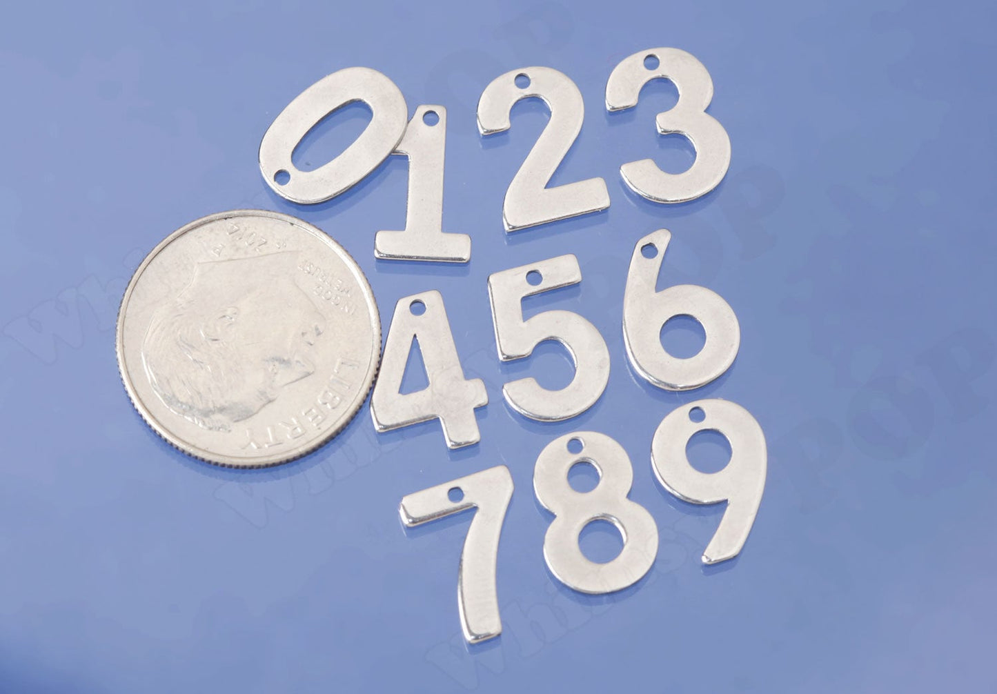 Stainless Steel Silver Number Charms, Set of 10, 15mm (R10-050)