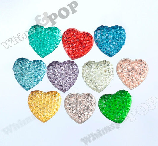 14mm Heart Faux Rhinestone Cabochons, Sparkle Hearts