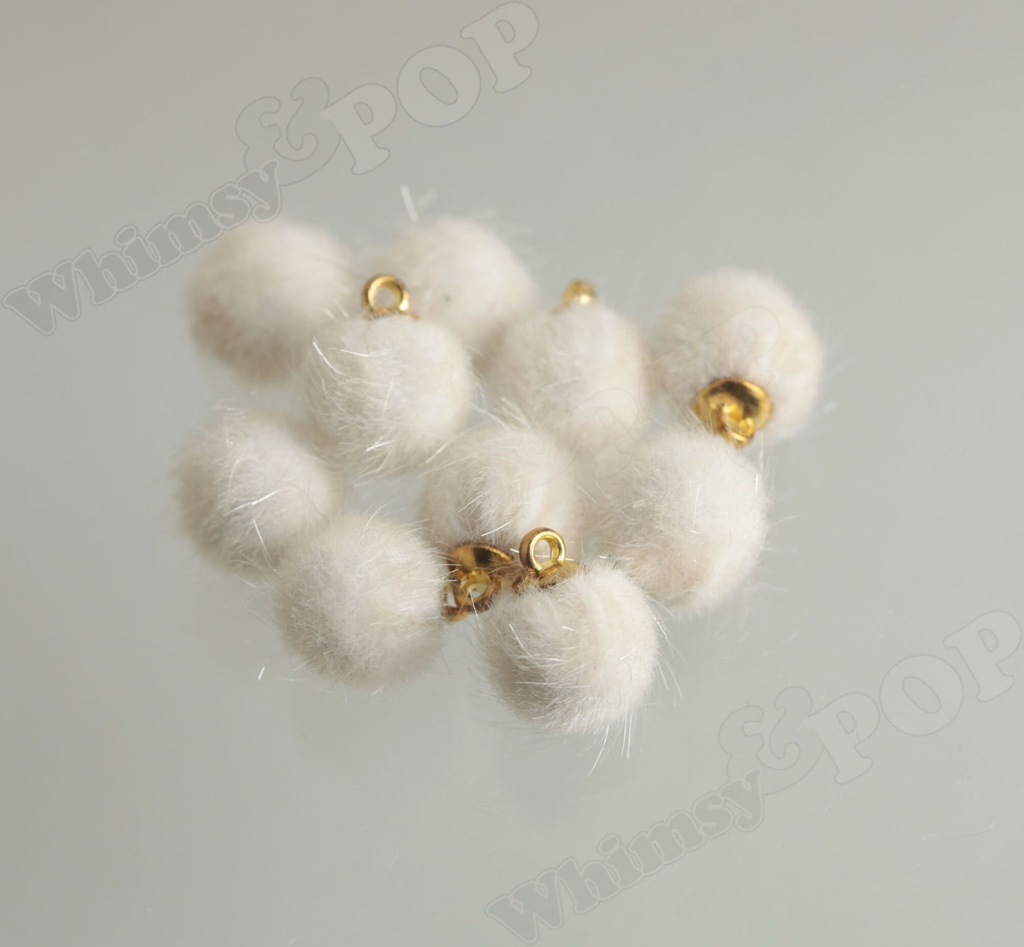 10 - Fuzzy Charm Gold Tone Mini Pom Pom Fur Ball Charms
