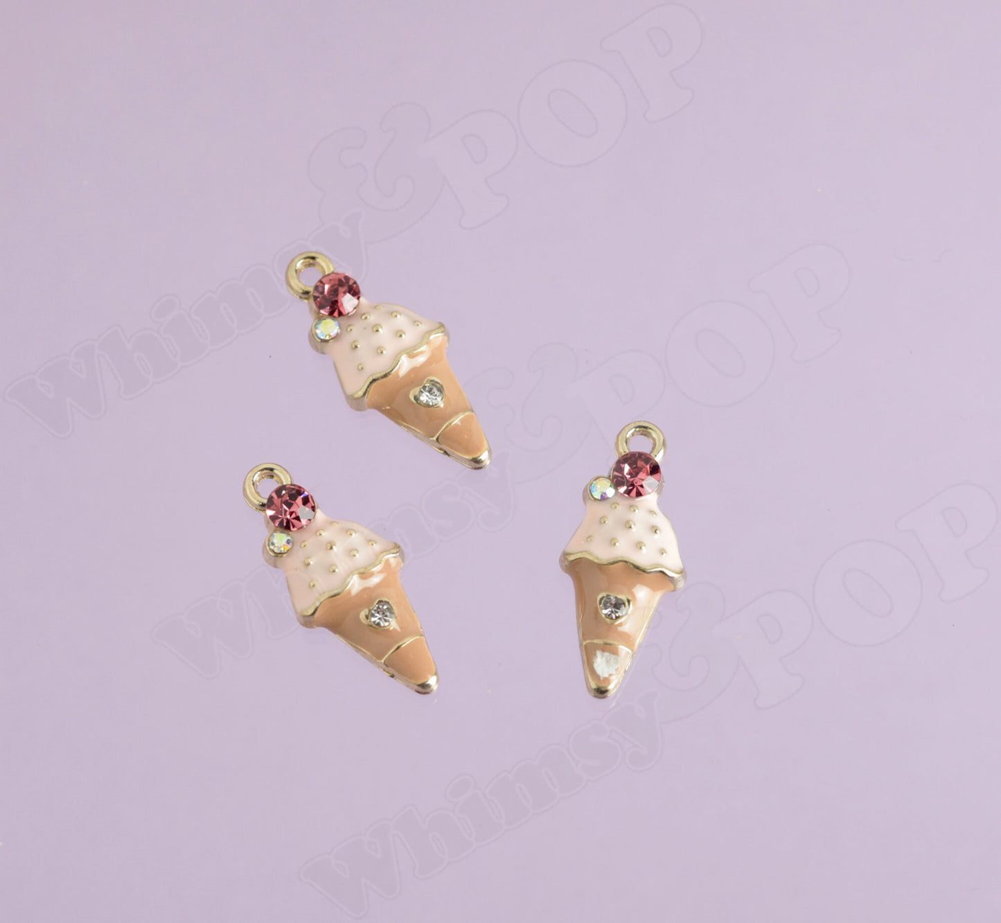 Ice Cream Cone Enamel Crystal Kawaii Charm, 23mm