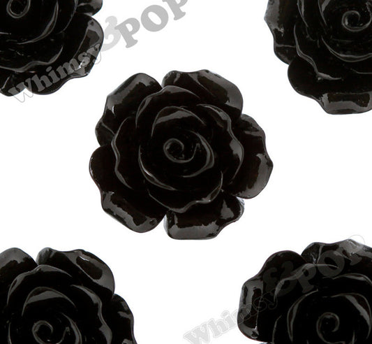 BLACK 20mm Large Detailed Flower Cabochons - WhimsyandPOP