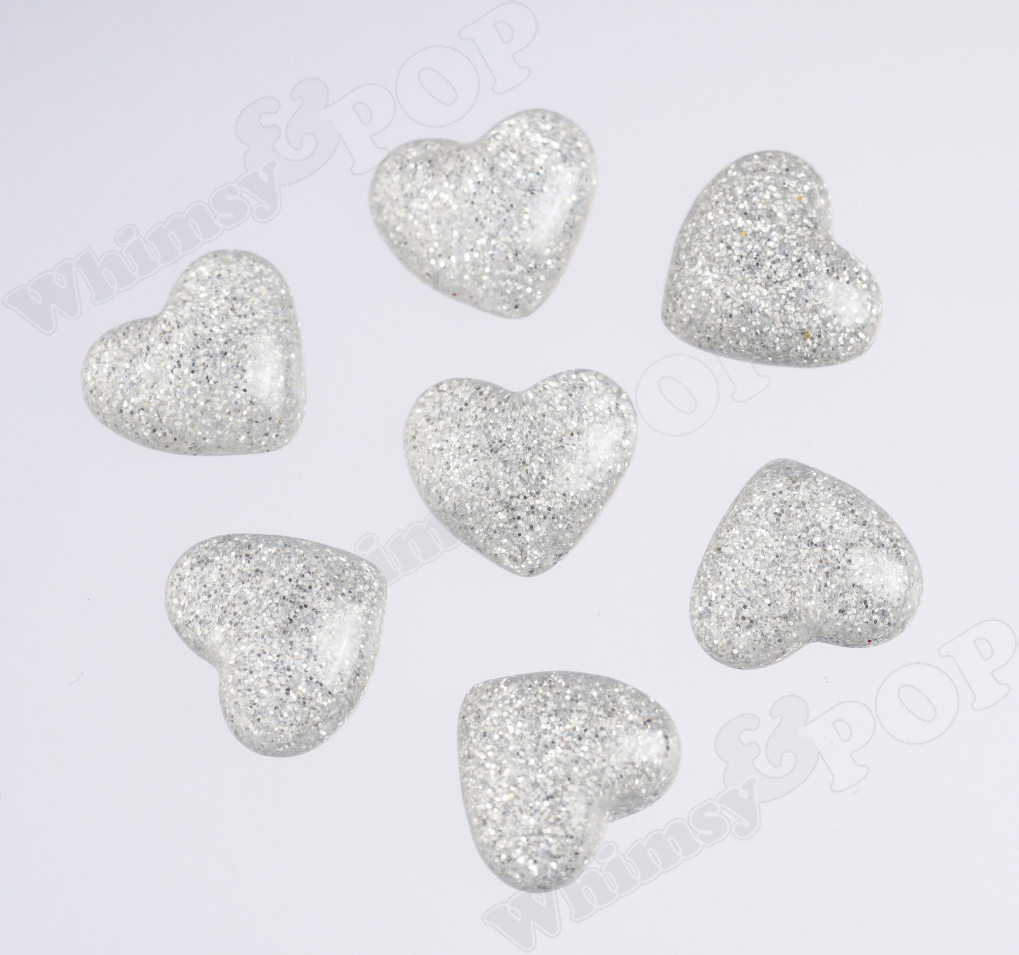 Glitter Heart Cabochons, Flatback Resins