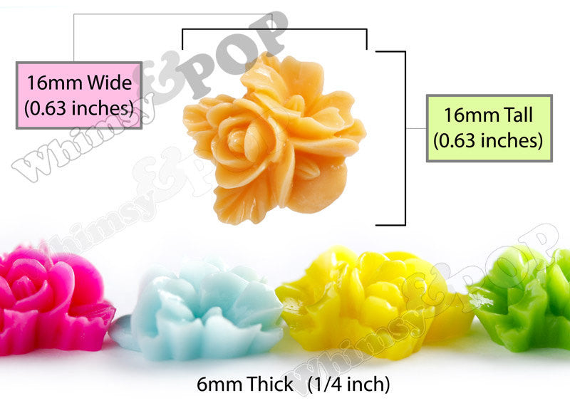 MIXED Color 16mm Fancy Textured Flower Bouquet Cabochons - WhimsyandPOP