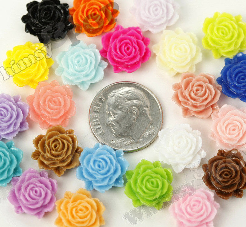 MIXED Color 11mm Blooming Rose Flower Cabochons - WhimsyandPOP