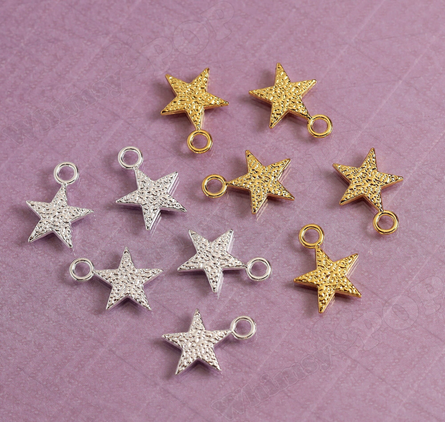 Gold and Silver Star Charms, Star Pendant, 20.5mm x 15mm (R9-094)