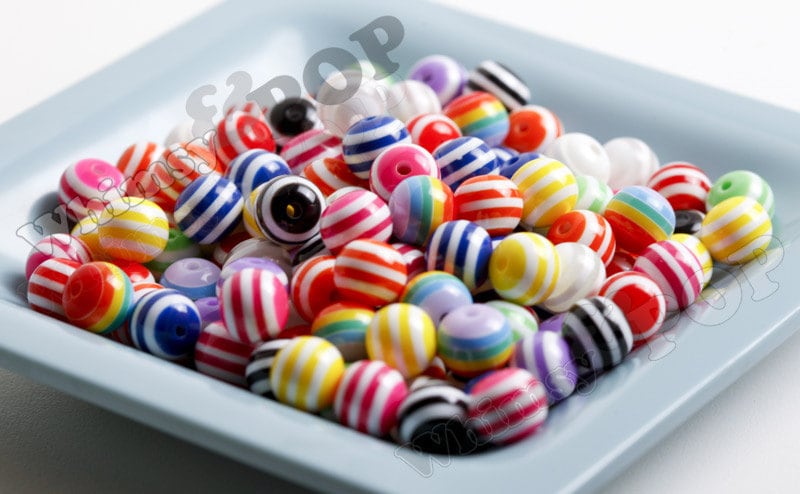 10mm Striped Beads, Colorful Striped Resin Round Beads, 10mm Beads, Gumball Beads, Bubble Gum Beads, Mini Spacer Beads Red Pink Blue Black