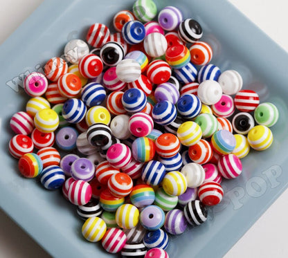 10mm Striped Beads, Colorful Striped Resin Round Beads, 10mm Beads, Gumball Beads, Bubble Gum Beads, Mini Spacer Beads Red Pink Blue Black