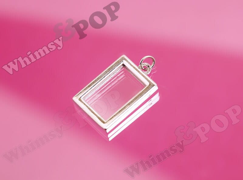 Silver Tone Double-Sided Rectangle Photo Charm, Fits 20x13mm Photo (R7-091)