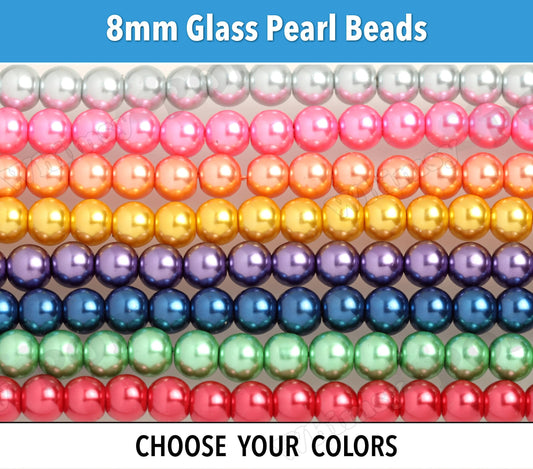 8mm Glass Beads - 100 Count, Spacer Beads, Glass Faux Pearls, 8mm round with 1mm Hole