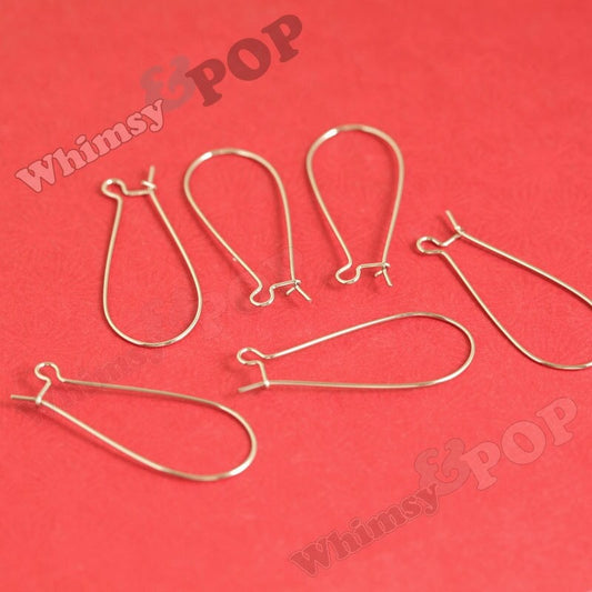 French Ear Wire Earring Blanks and Findings, Silver or Gold Color Kidney Earwire Blanks,  35mm x 15mm (C1-11)