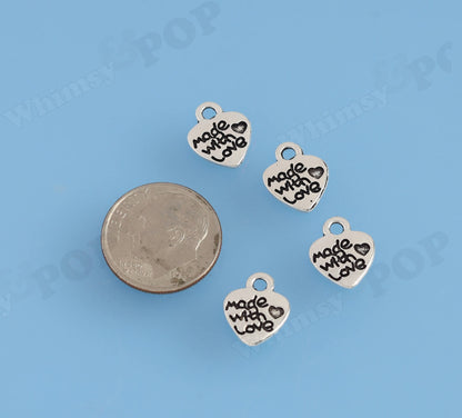 Heart Charms, Made With LOVE Heart Shaped Gift Tag Charms