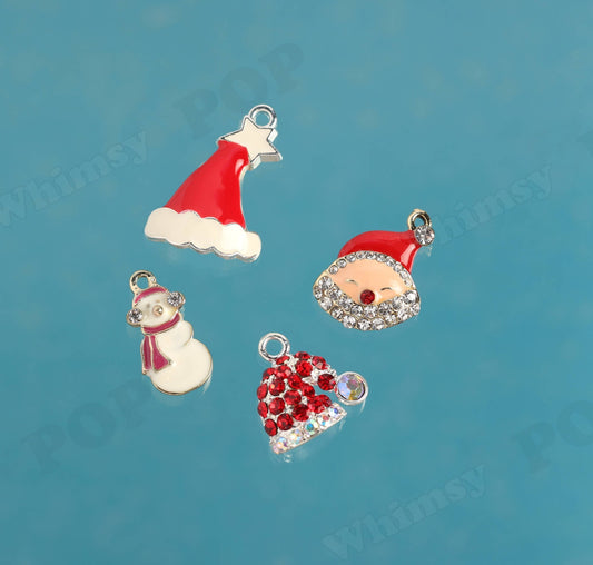 Santa Hat Christmas Charm, Xmas Snowman Charms