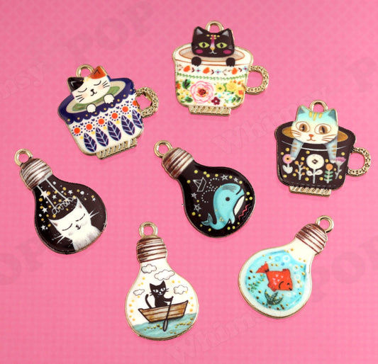 Cute Kitten Charms in Tea Cups
