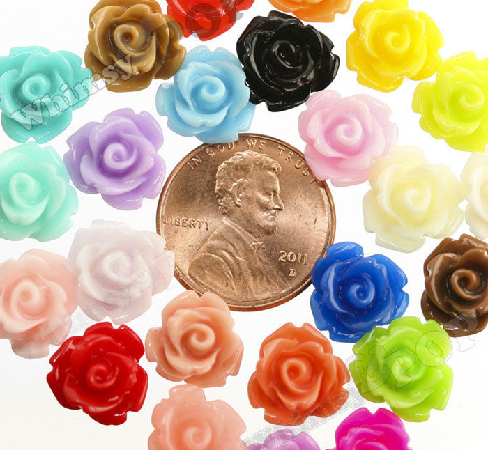 MIXED Color 10mm Rose Flower Cabochons - WhimsyandPOP